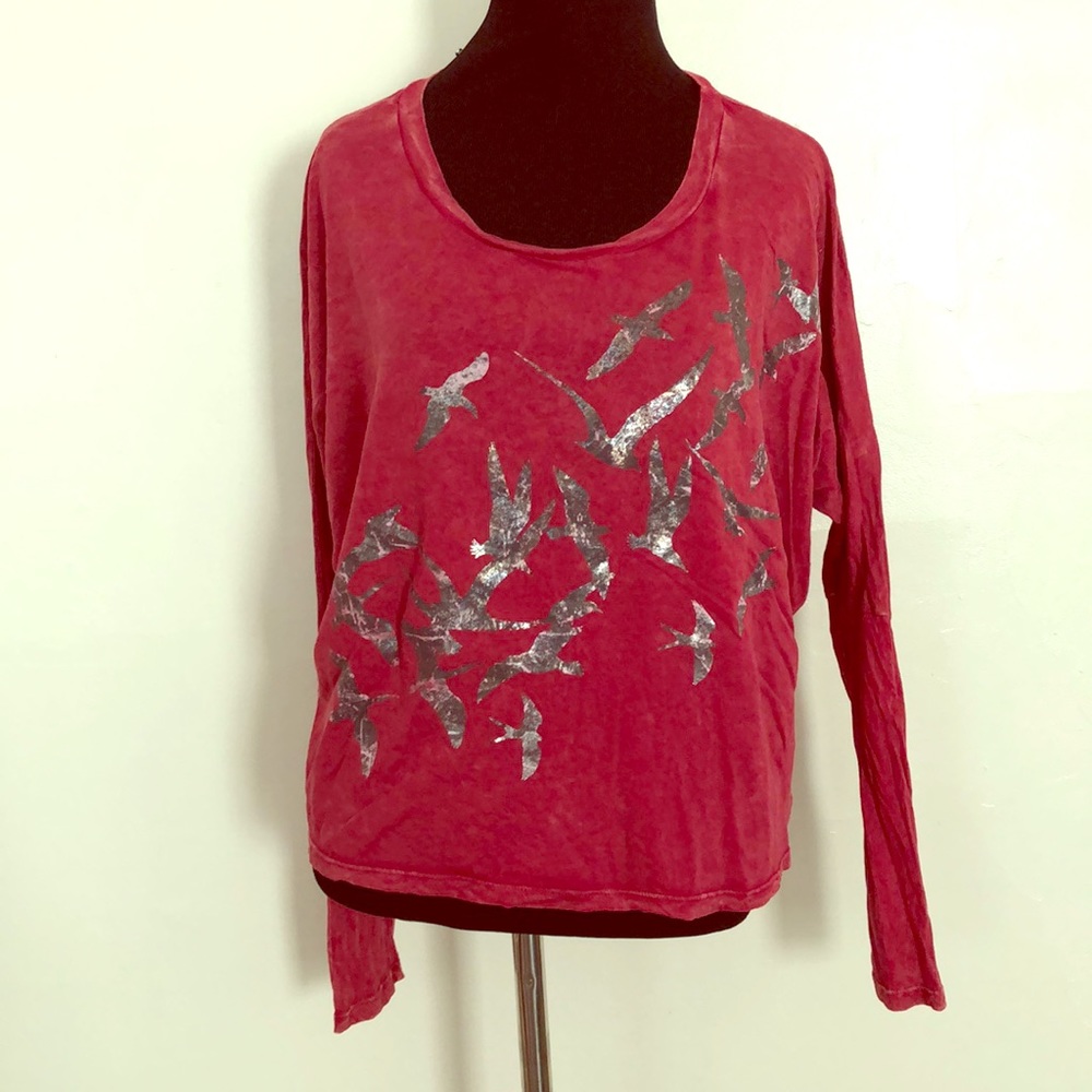 Long Sleeve Bird Graphic Boxy Crop Tee